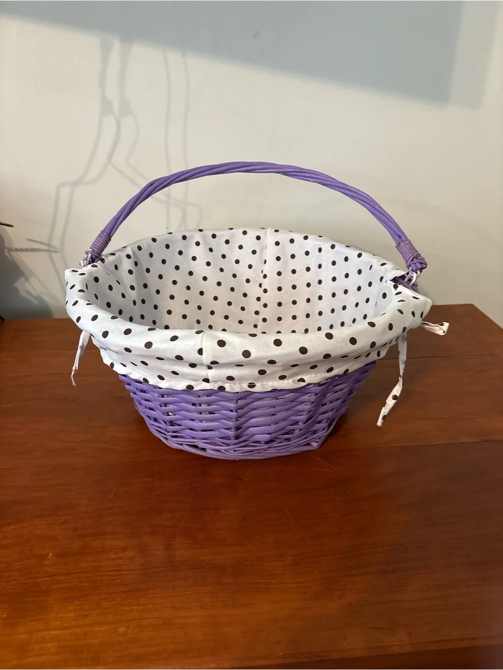 Purple Wicker Basket Polka Dot Liner Cottagecore Storage Decor